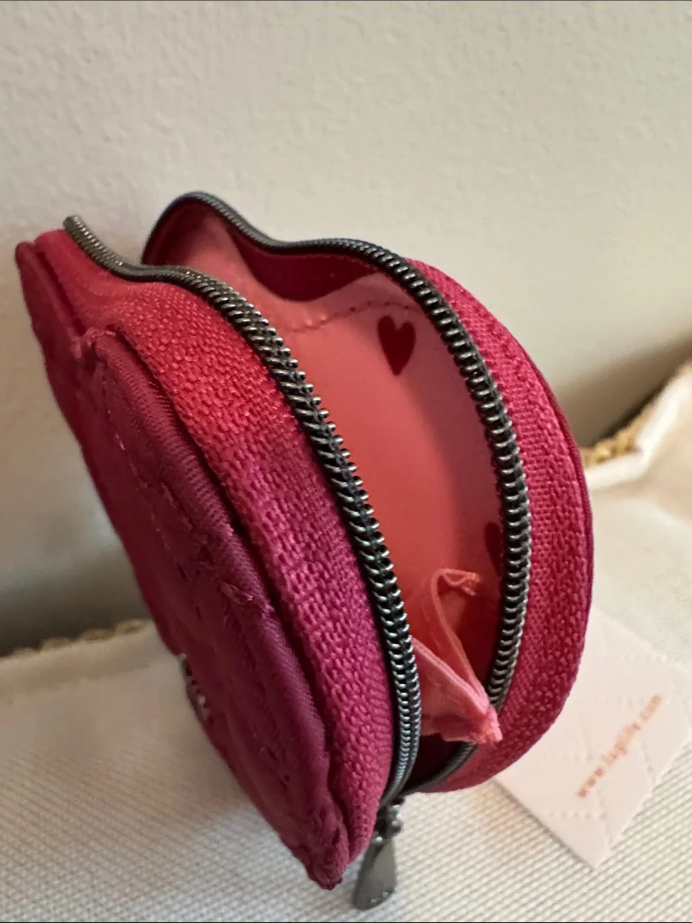 lug Heart-Shaped Quilted Coin Pouch in Raspberry NWT